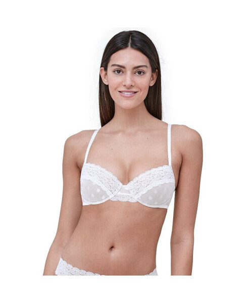 DNU Women's Dare Fully Adjustable Comfortable Everyday Demi T Shirt Bra with Dotted Stretch Lace and Foam Pads