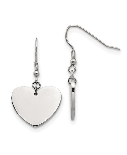 Stainless Steel Polished Heart Dangle Shepherd Hook Earrings