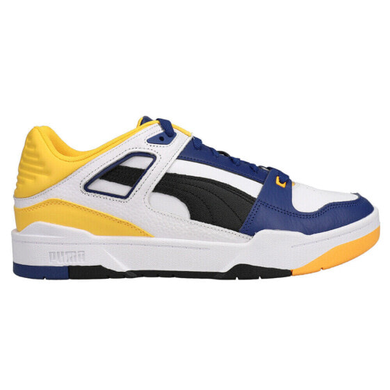 Puma Slipstream Leather Logo Lace Up Mens Blue, White, Yellow Sneakers Casual S