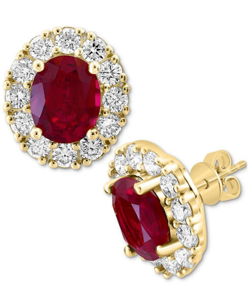 Серьги EFFY Collection Ruby & Diamond Halo Stud