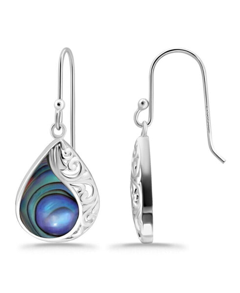 Abalone Inlay Teardrop Filigree Fishhook Earrings