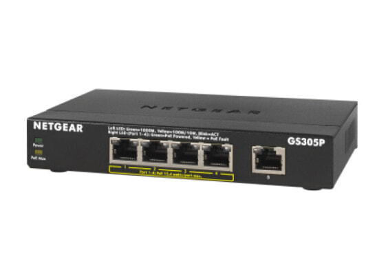NETGEAR GS305Pv2 - Управляемый коммутатор Gigabit Ethernet (10/100/1000) - Полнодуплексный - Питание по Ethernet (PoE) - Монтаж на стену