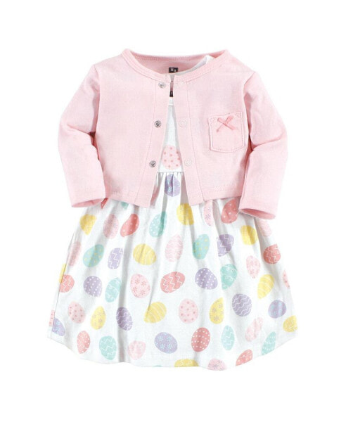 Baby Girls Cotton Dress and Cardigan Set, Easter Eggs