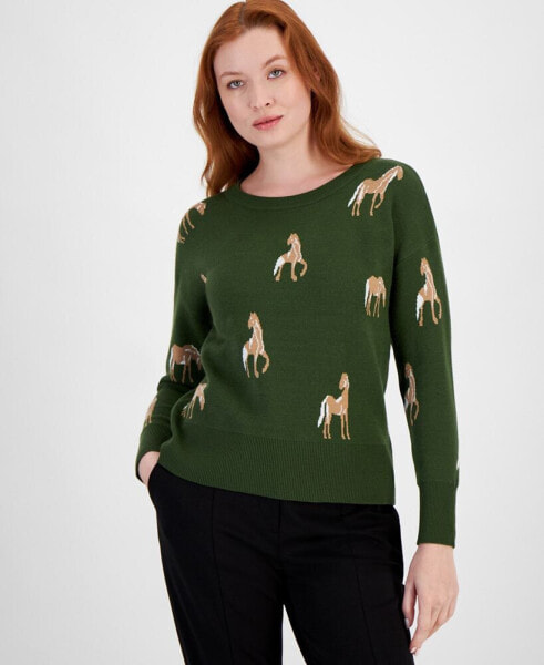 Women's Horse Crewneck Long-Sleeve Sweater