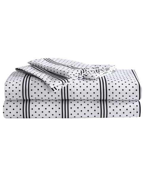 Dots And Stripes 4 Piece Microfiber Sheet Set, King