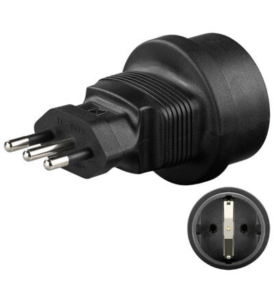 Goobay Mains Adapter Italy - Black - Type F - Type L (IT) - Straight - Straight - 250 V - 10 A