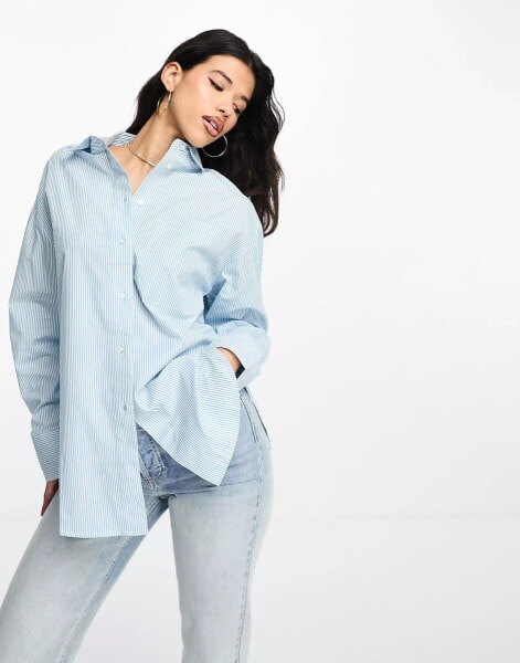 ASOS DESIGN oversized shirt in blue and white stripe