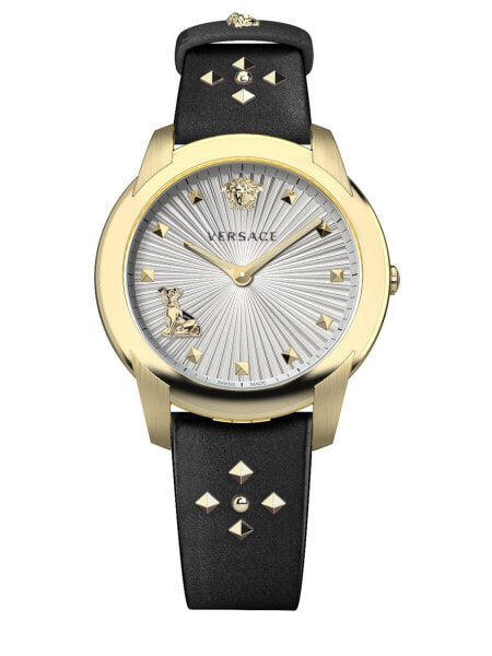 Versace Damen Armbanduhr Audrey 38 mm goldfarbenene Nieten am Armband Armband Leder VELR01119