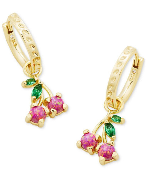 14k Gold-Plated Mixed Stone Cherry Removable Charm Huggie Hoop Earrings