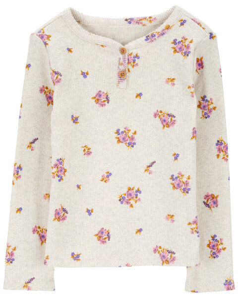 Toddler Floral Knit Long-Sleeve Fashion Top - Floral 3T