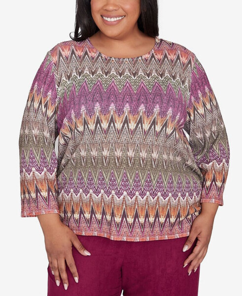 Plus Size Wine Country Women's Chevron Textured Crew Neck Top