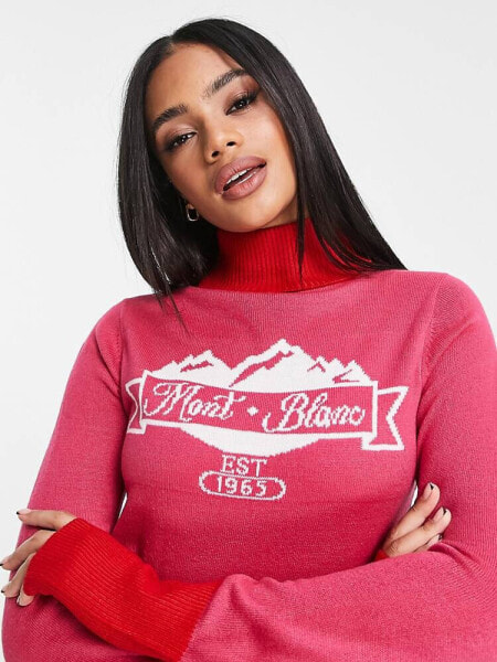 Threadbare Ski roll neck jumper in pink and red