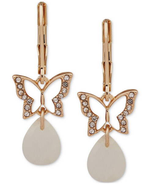 Gold-Tone Butterfly Stone Drop Earrings