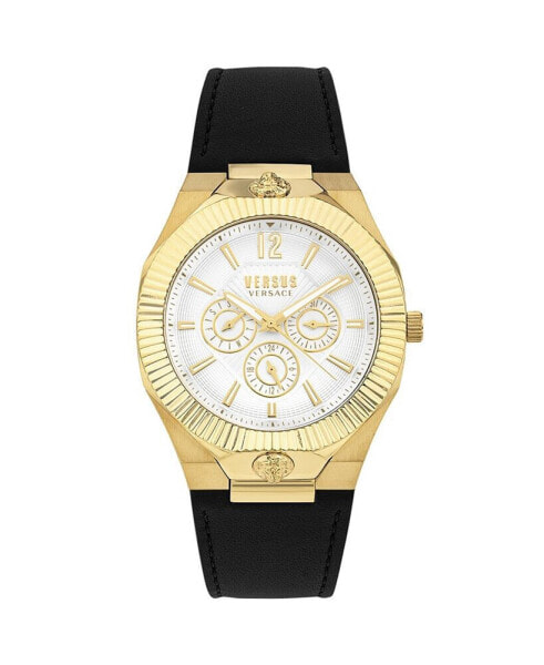 Часы и аксессуары Versace Мужские многофункциональные кварцевые наручные часы Echo Park с чёрным кожаным ремешком 42 мм.