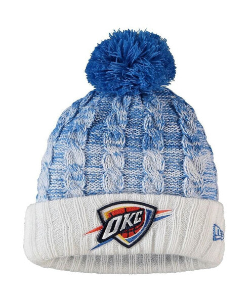 Big Girls Blue Oklahoma City Thunder Fade Cuffed Knit Hat with Pom
