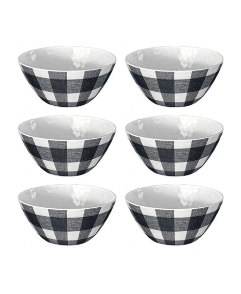 Vintage-Like Black Buffalo Check Melamine Bowls, Set of 6