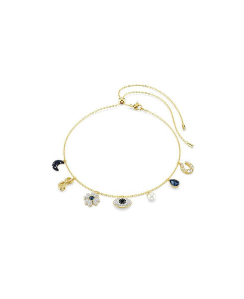 Symbolica Choker, Moon, Infinity, Clover, Evil Eye and Horseshoe, Blue, Gold-Tone Plated Necklace