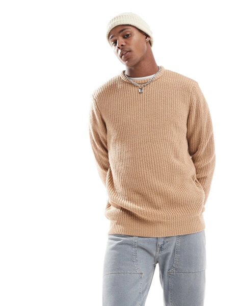 Brave Soul chunky fisherman knit jumper in beige