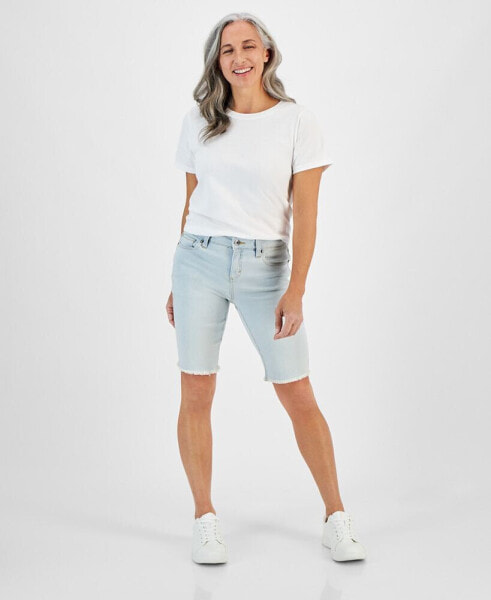 Petite Raw-Edge Denim Bermuda Shorts, Created for Macy's