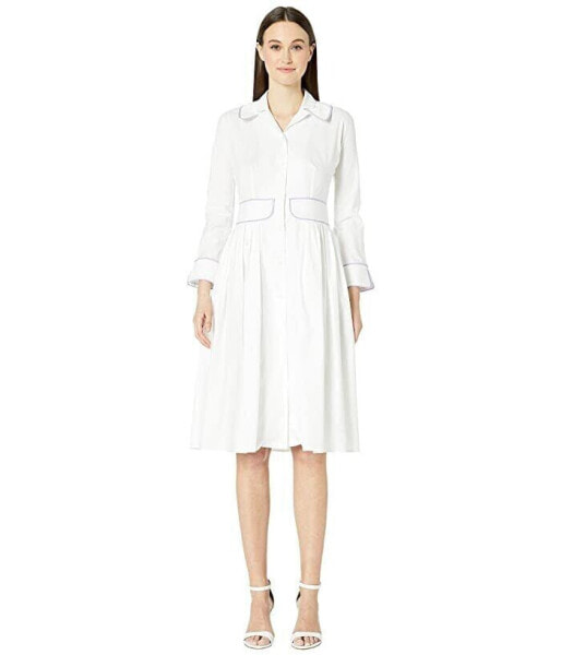 Zac Posen Cotton Poplin Dress (White/Lilac) Women's Dress