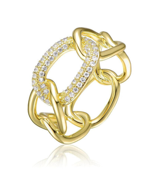 14K Gold Plated Round Cubic Zirconia thick interlocking chain Ring