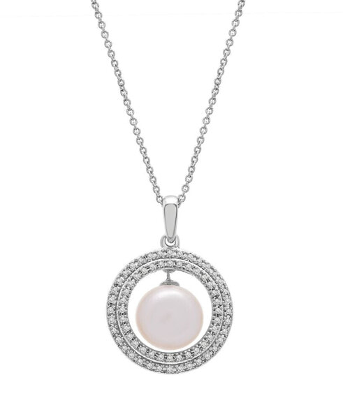 Macy's cultured Freshwater Pearl (8mm) & Diamond (1/10 ct. tw.) Halo Pendant in Sterling Silver