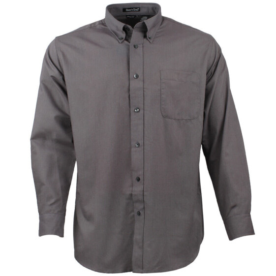 River's End Color Rich Oxford Long Sleeve Button Up Shirt Mens Grey Casual Tops