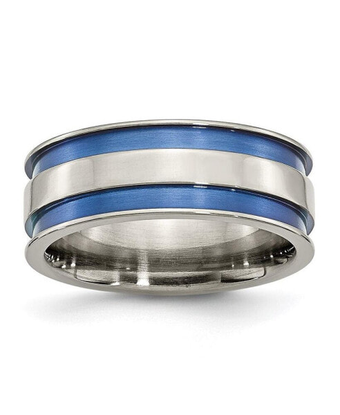 Titanium Polished Blue Anodized 8.5mm Double Grooved Band Ring