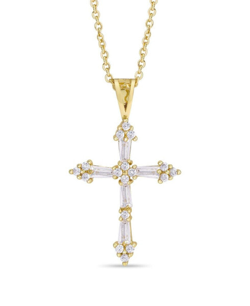 Cubic Zirconia Cross Pendant 18" Necklace in Silver Plate or Gold Plate