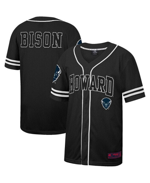 Men's Black Howard Bison Free Spirited Mesh Button-Up Baseball Jersey