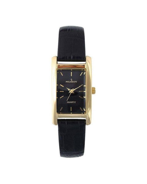 Women's 34x20mm Contour Dress Watch Black Leather Strap