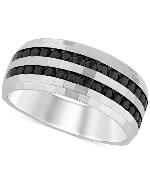 Men's Black Diamond Double Row Band (1 ct. t.w.) in 10k White Gold