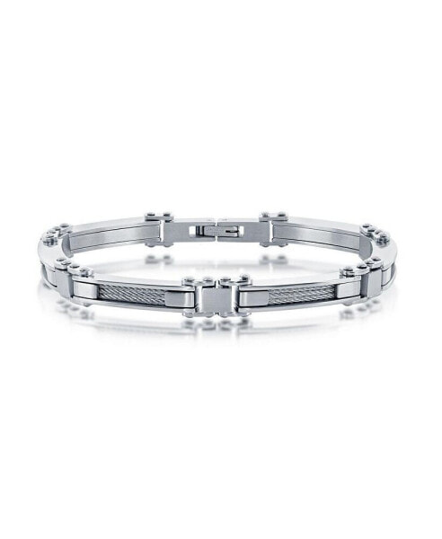 Mens Stainless Steel with Silver Cable Bracelet