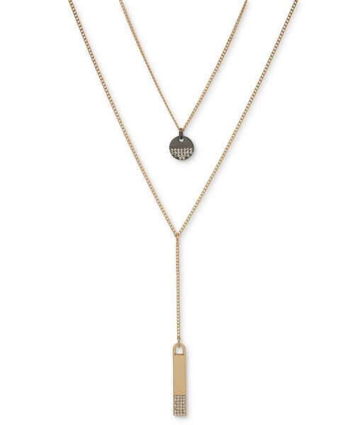 Two-Tone Crystal Two-Row Lariat Necklace, 16" + 3" extender