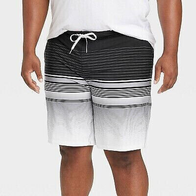 Men's Big & Tall 10" Graves Striped Board Shorts - Goodfellow & Co Charcoal 48