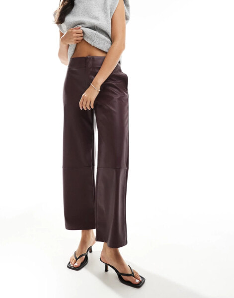 ASOS DESIGN faux leather cropped trousers in plum