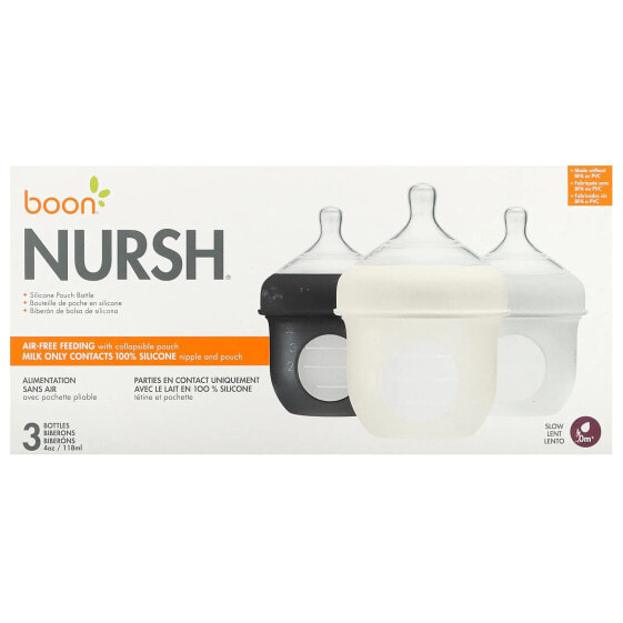 Nursh, Silicone Pouch Bottle, 0m+, Slow, 3 Bottles, 4 oz (118 ml) Each