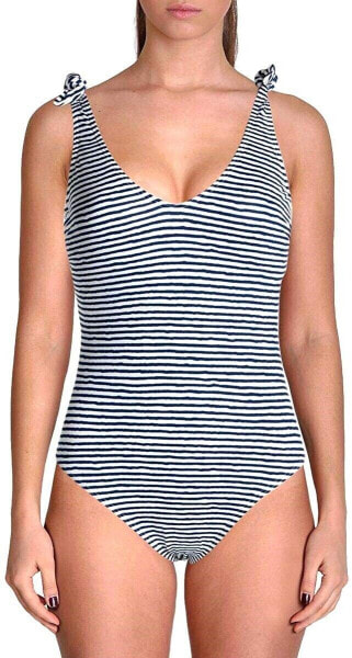 LAUREN RALPH LAUREN Women's 174639 White/Blue Stripe Lace Back One-Piece Size 8