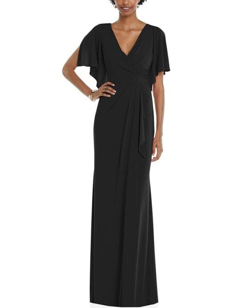 Dessy Collection Faux Wrap Split Sleeve Maxi Dress Women's L