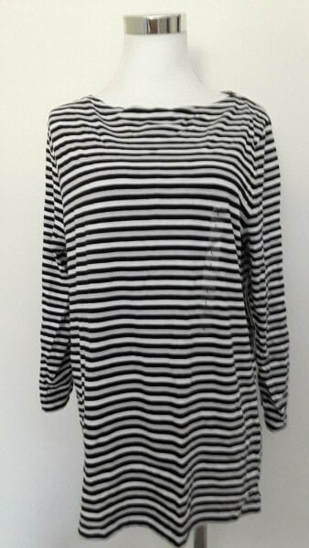 Jones New York Women's Three Quarter Sleeve Boat Neck Sweater Black Gray L