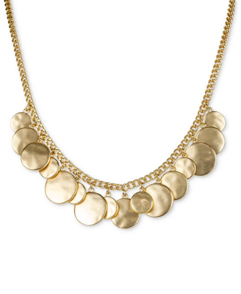 Gold-Tone Hammered Disc Statement Necklace, 18" + 3" extender