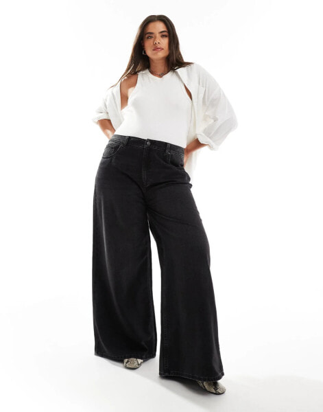 ASOS DESIGN Curve soft wide leg jean in black