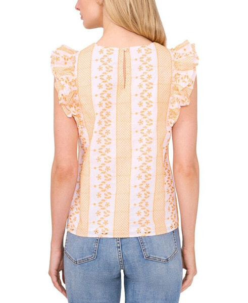 Блузка CeCe с вышивкой и оборками "Embroidered Crewneck Ruffle Sleeve"
