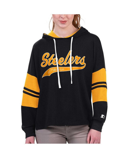 Women's Black Pittsburgh Steelers Bump And Run Long Sleeve Hoodie T-shirt