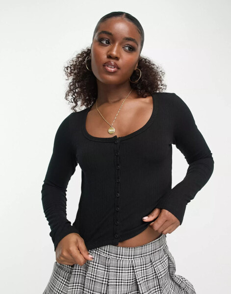 Hollister button through cardigan in black