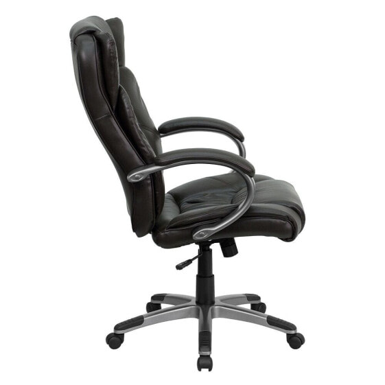 High Back Espresso Brown Leather Executive Swivel Chair With Arms