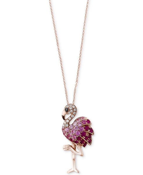 Safari by EFFY® Multi-Gemstone (5/8 ct. t.w.) & Diamond Accent Flamingo Pendant Necklace in 14k Rose Gold