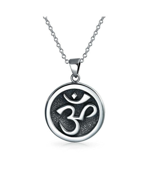 Circle Disc Aum Om Ohm Sanskrit Symbol Yoga Medallion Aum Om Ohm Necklace Pendant For Women s Men Necklace Oxidized .925 Sterling Silver