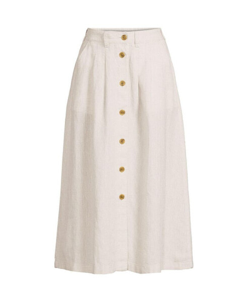 Women's Button Front Linen Midi Skirt