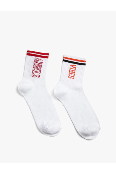 2'li Soket Çorap Seti Slogan Baskılı